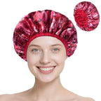 Upgraded Waterproof Terry Shower Caps, Reusable Shower Cap for Women with Long Hair, Soft Absorbent Hair-Protecting Towel Lining Bath Cap, Large Leak-Proof Hair Cap with Fashionable Print Outer-Red