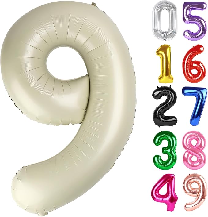 Cream Number 9 Balloon 40 Inch, 9th Birthday Party Decorations Men Women | Foil by IWERP