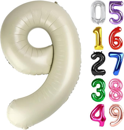 Cream Number 9 Balloon 40 Inch, 9th Birthday Party Decorations Men Women | Foil by IWERP
