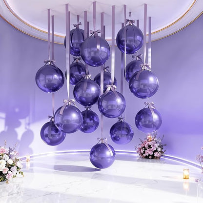 14 Pcs Purple Round Foil Balloons 22/15/10 4D Ball Balloons Light Baby Lavender - Image 4