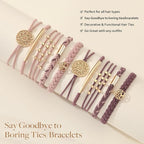 10 PCS Boho Hair Ties - No-Damage, Stretch Bracelets for Thick & Thin Hair, 5 Styles, Pink
