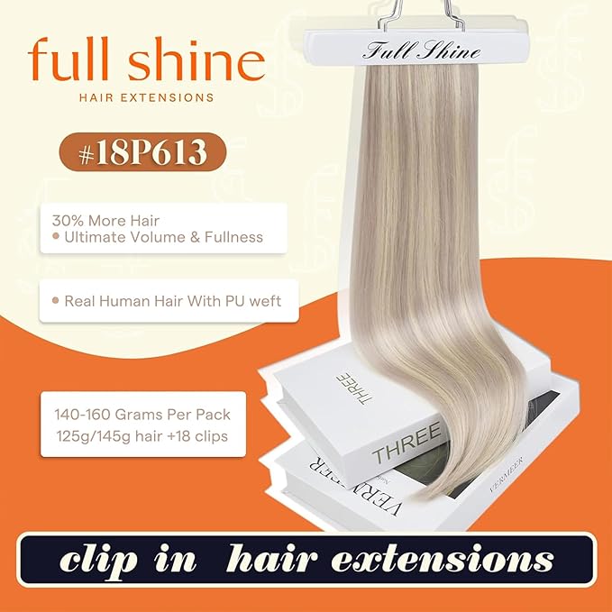 Full Shine Clip in Hair Extensions 24 inch 160g 8Pcs Seamless Clip in Hair Extensions Ash Blonde Mix Platinum Blonde Remy Hair Clip ins for Women