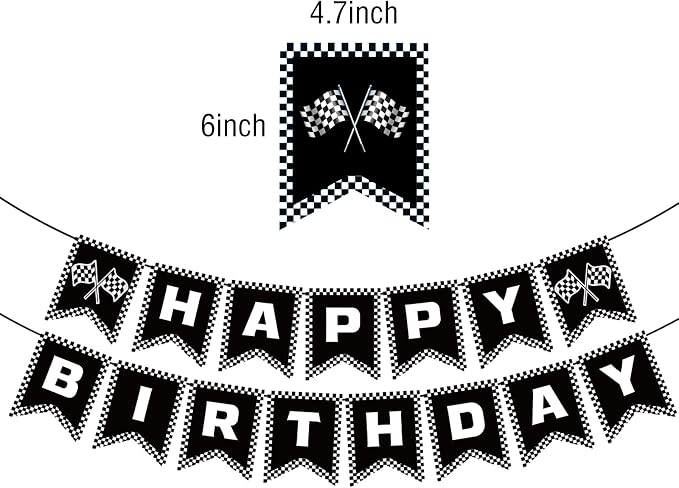 Race Car Birthday Banner, Checkered Happy Birthday Banner, Race Car Party - Image 2