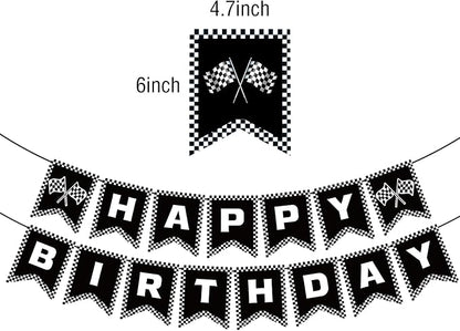 Race Car Birthday Banner, Checkered Happy Birthday Banner, Race Car Party - Image 2