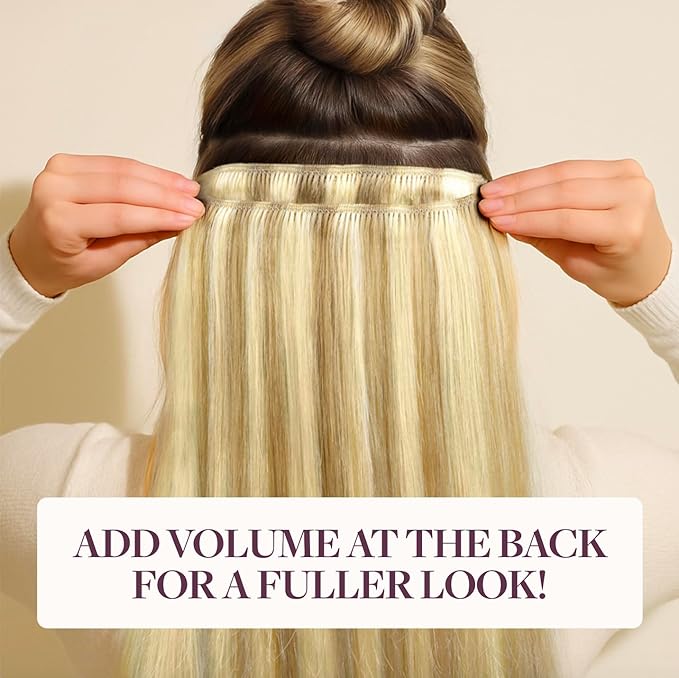 GOO GOO Clip in Hair Extensions Real Human Hair, Remy Human Hair Extensions Clip ins for Women, Natural Human Hair, 18inch 70g 2Pcs, #16/22 Light Blonde Highlighted Golden Blonde