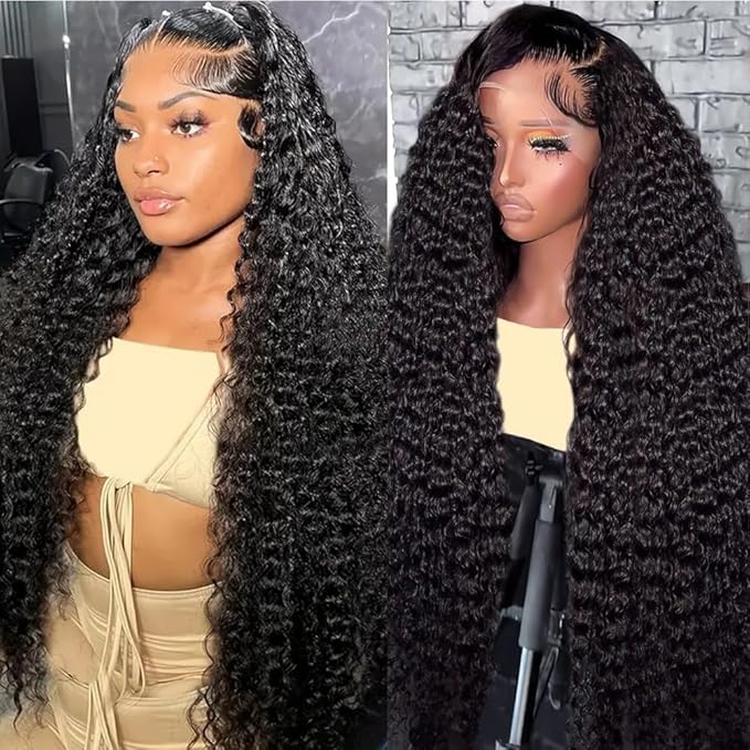 28 Inch Deep Wave Lace Front Wigs Human Hair 250% Density 13x6 HD Transparent Lace Frontal Wigs Human Hair Curly Wigs for Women Pre Plucked with Baby Hair Natural Color