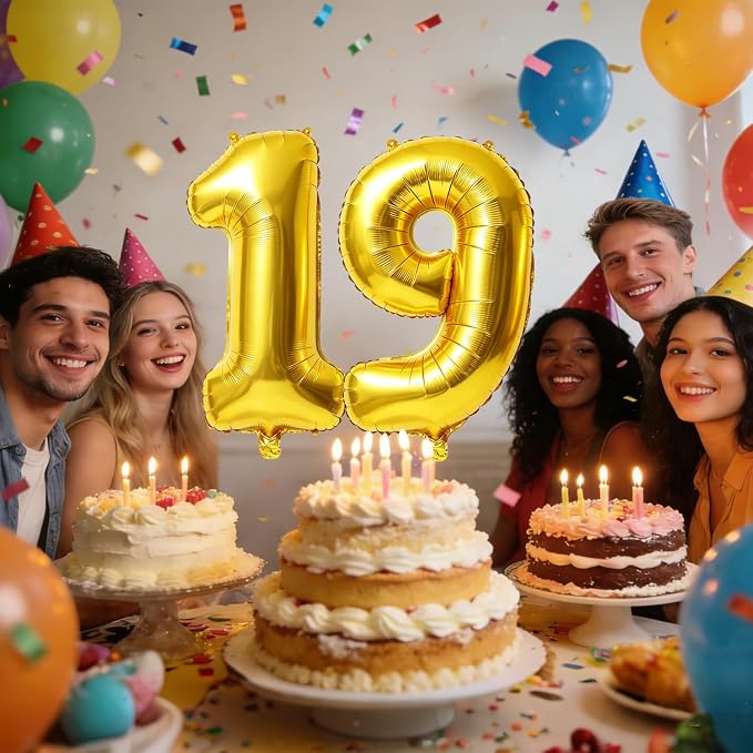 40 Inch Number 19 Balloons for 19th Birthday Party Decorations, 0-100 Gold - Image 2