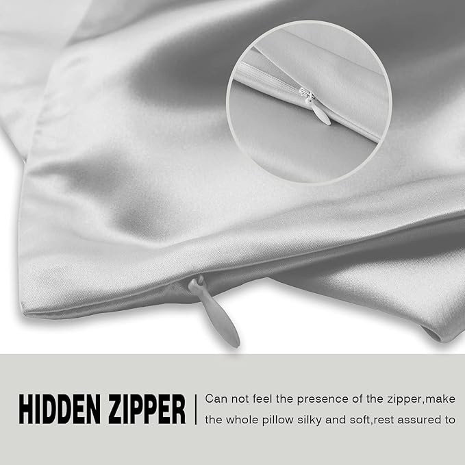 Silk Body Pillowcase Mulberry Silk Pillow Cases with Zipper Soft Breathable Smooth Cooling 20x54 inches Pillowcase for Sleep (Silver Grey,20"X 54",1Pcs)