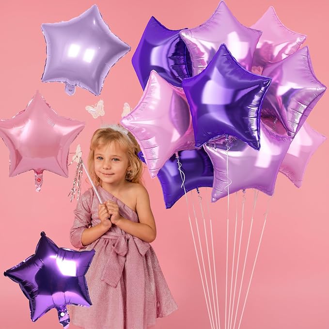 TAOYE Purple Pink Stars Foil Balloons, 18 Inch Lavender Purple Pink Stars - Image 5