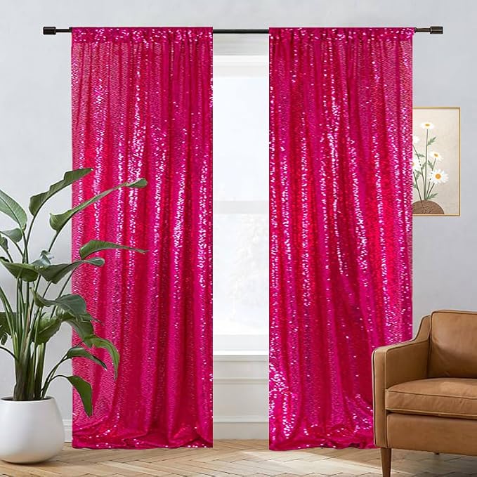 Eternal Beauty Hot Pink 3mm Sequin Backdrop 2x8 Ft 2 Pack Wedding | Dense - Image 9