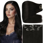 Full Shine Clip in Black Hair Extensions Black Human Hair Clip in Extensions for Concert for Volume 135 G 16 Inch 7 Pcs
