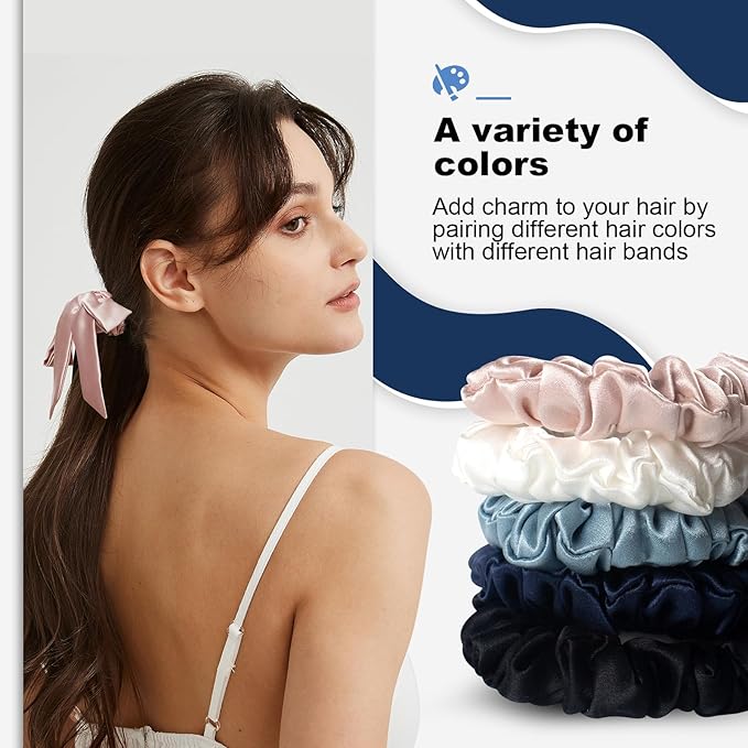 1 Piece Silk Bow Scrunchies for Hair-100% Pure Mulberry 22 Momme Silk Hair Tie, Elastic Ponytail Holder, Elegant Soft Bow Hair Ties Band for Women Hair Care, Multiple Colours (PINK)