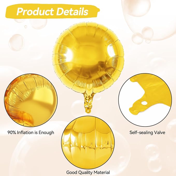 20PCS Gold Round Shaped Balloons, 18 Inch Round Foil Balloon, Giant Round - Image 3