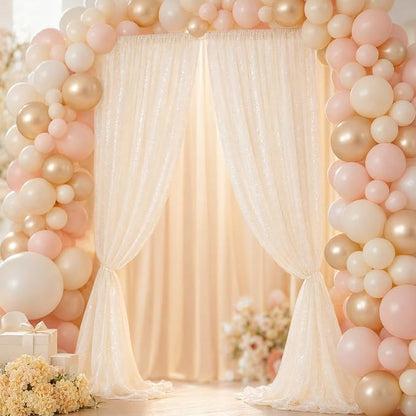 ShinyBeauty Ivory Sequin Backdrop 2 Panels 4x7ft Wedding Party Photo Booth | - Image 2