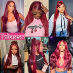 200 Density Burgundy Straight Lace Front Wigs Human Hair 99J 13x6 HD Lace Frontal Red Wigs Pre Plucked With Baby Hair