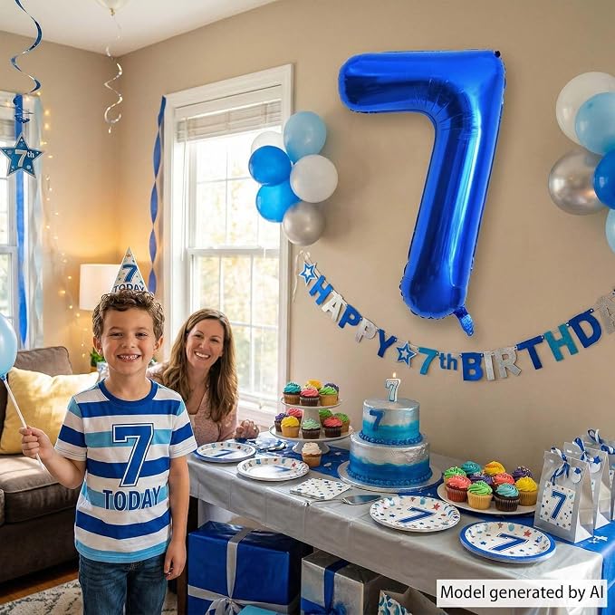 Navy Blue Number 7 Balloon 40 Inch, Foil Digit - Image 6