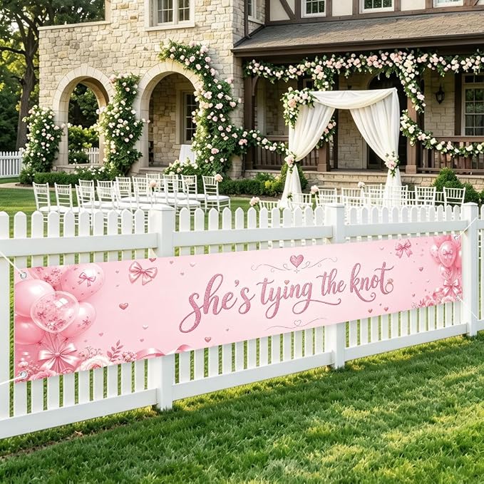 She's Tying The Knot Banner Bridal Shower Engagement Party Decorations | by WETDNGQI