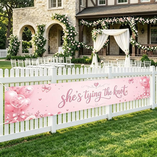 She's Tying The Knot Banner Bridal Shower Engagement Party Decorations | by WETDNGQI