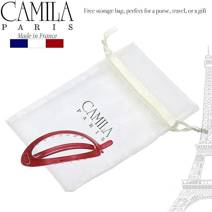 Camila Paris CP3119 French Hair Barrette Clip, Flexible Ponytail Holder No Metal Parts, Strong Hold Grip Hair Clips for Women, No Slip and Durable Styling Girls Hair Accessories, Made in France