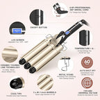 Three Barrel Curling Iron 1.1 Inch for Soft Mermaid Waves, AIMERVO Hair Crimper 15 Adjustable Heat Settings with LCD Temperature Display, Tourmaline Ceramic Deep Waver Includes Heat Resistant Glove