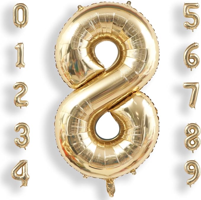 AULE 40 Inch Light Gold 8 Balloon Number Foil 0-9 Birthday Big Numbers | by AULE