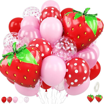 Strawberry Balloons for Sweet Party Decor | 12 Inch Red Pink Strawberry Printed by FEYG