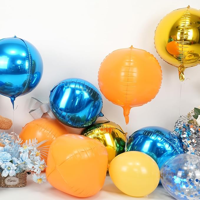 Orange Blue Gold Round Foil Balloons 9 pcs, Metallic Giant 4D Round Balloons 22 - Image 3