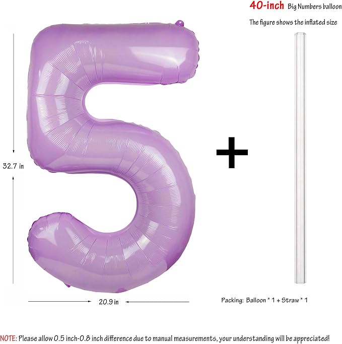 40" Macaron Purple Number 5 Balloons Helium Foil Mylar Balloon Digit 5 | - Image 2