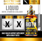 PURE RESEARCH Biotin & Collagen 60,000mcg Hair Growth Liquid Drops, Supports: Strong Nails, Glowing Skin, Healthy Hair Growth, More Absorption Than Capsules & Pills (4Fl Oz)