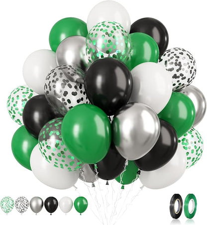 Dark Green Balloons Set, Confetti & Metallic Silver Latex by BIAPIAN