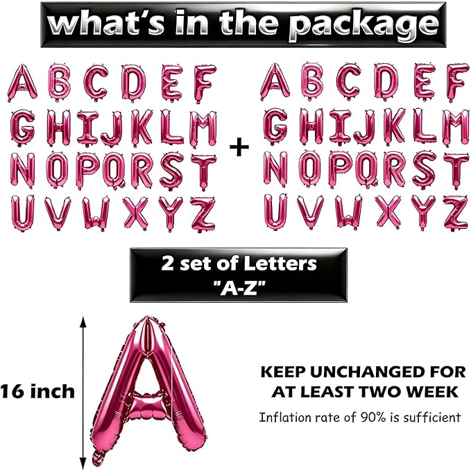 52 Pcs Hot Pink Letter Balloons, Custom 2 Set A-Z Set - Image 3