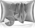 BEDELITE Satin Pillowcase with Zipper, Grey Pillow Cases Queen Size Set of 2, Super Soft and Cooling Similar to Silk Pillow Cases, Gift for Women Men(20x30 Inches)
