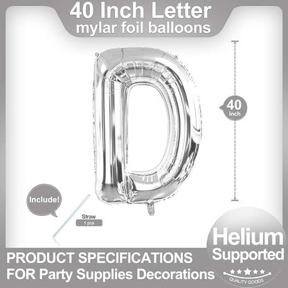 40 Inch Silver Letter D Balloons, DIY Phrase Foil Alphabet Letter D Balloons - Image 2