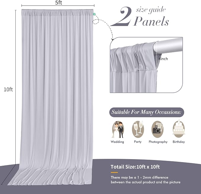 10 ft x 10 ft Wrinkle Free Silver Backdrop Curtain - Image 6