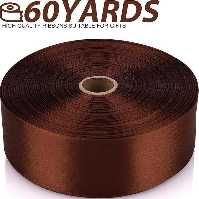 1-1/2 Inch 60 Yards Brown Solid Satin Ribbon - Image 2