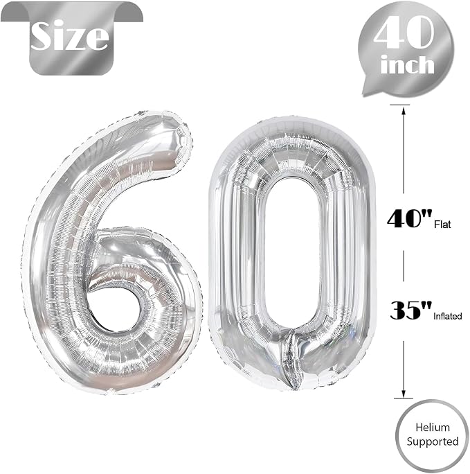 Silver Number 60 Balloon 40 Inch - Image 5