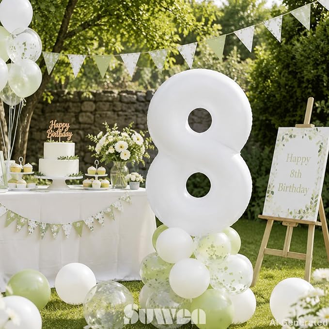 SUWEN 40 Inch White Large 8 Balloon Number Big Foil Helium Numbers 0-9 | Giant - Image 3