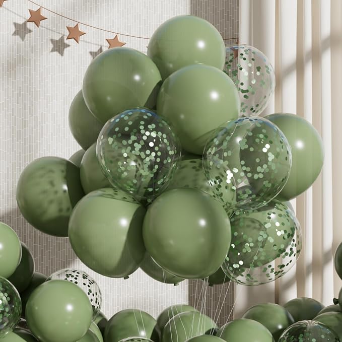 RainbowQ Sage Green Balloons 55Pcs 12 Inch Confetti Latex Helium Balloon | by RainbowQParty