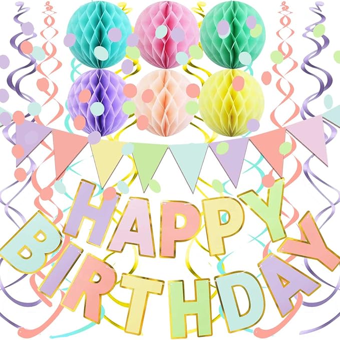 Fecedy Macaron Superlarge Alphabet Happy Birthday Banner Colorful Flag Bunting by FECEDY