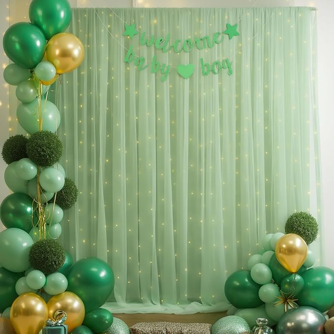 30x10ft Olive Green Tulle Backdrop Curtain - Image 4