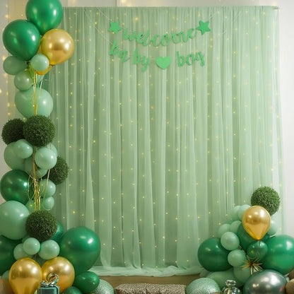 30x10ft Olive Green Tulle Backdrop Curtain - Image 4