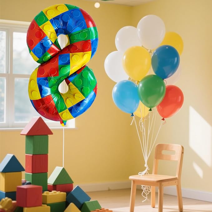32 Inch Stackable Block Number Balloon – Colorful Brick Building Themed Big - Image 5