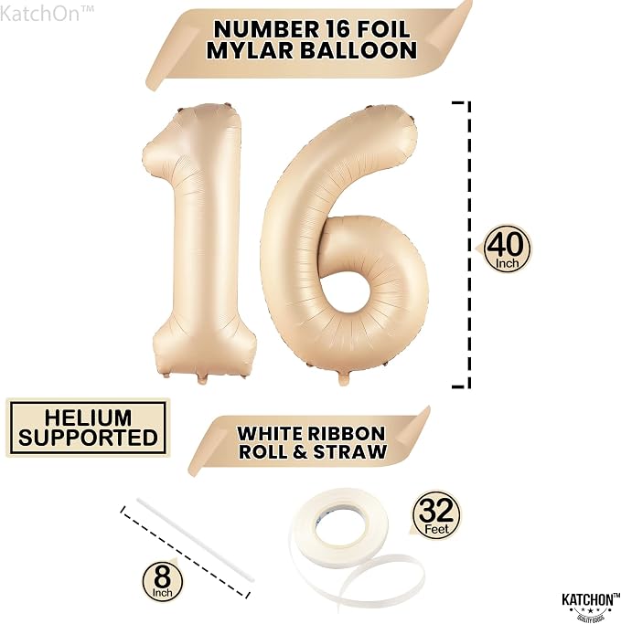 KatchOn Caramel 16 Balloon Numbers 40 Inch, Sweet 16 Party Decorations | 16th - Image 4