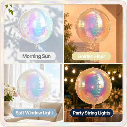 12Pcs Iridescent Round Foil Balloons, 4D Holographic Clear Ball Balloons | - Image 2