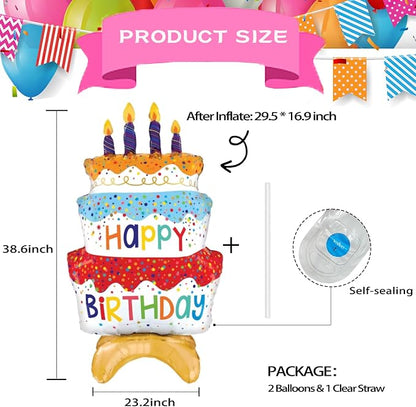 39" Giant 3-Tier Self Standing Happy Birthday Foil Balloons 2pk | standing - Image 2