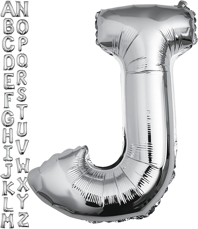 40 inch Silver Letter J Balloon, Big Size Alphabet Foil Mylar Helium Balloons by VHUWE