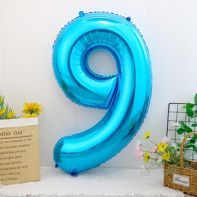 40 Inch Blue Number 9 Balloon, Giant Number Balloons, Birthday Decorations | - Image 2