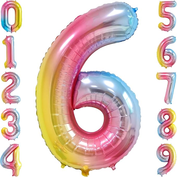 40" Rainbow Foil Number 6 Balloon by TNCDJKPA