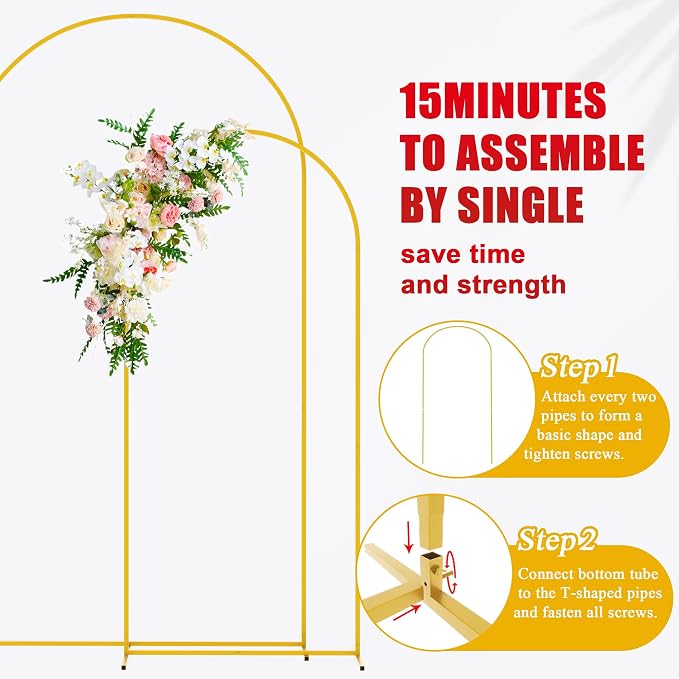 Wedding Arch Backdrop Stand 7.2FT, 6FT Gold Metal Arch Stand Set | Metal Arch - Image 5