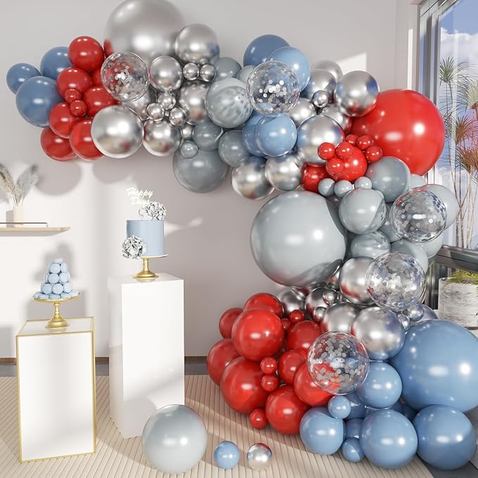 MEBAY Dusty Blue Gray Red Silver Balloon Arch Kit by MEBAY